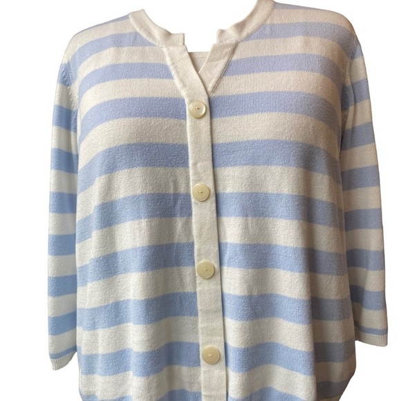 Sag Harbor Women plus size 3X pull-on faux button knit sweater blue white stripe - Picture 4 of 8